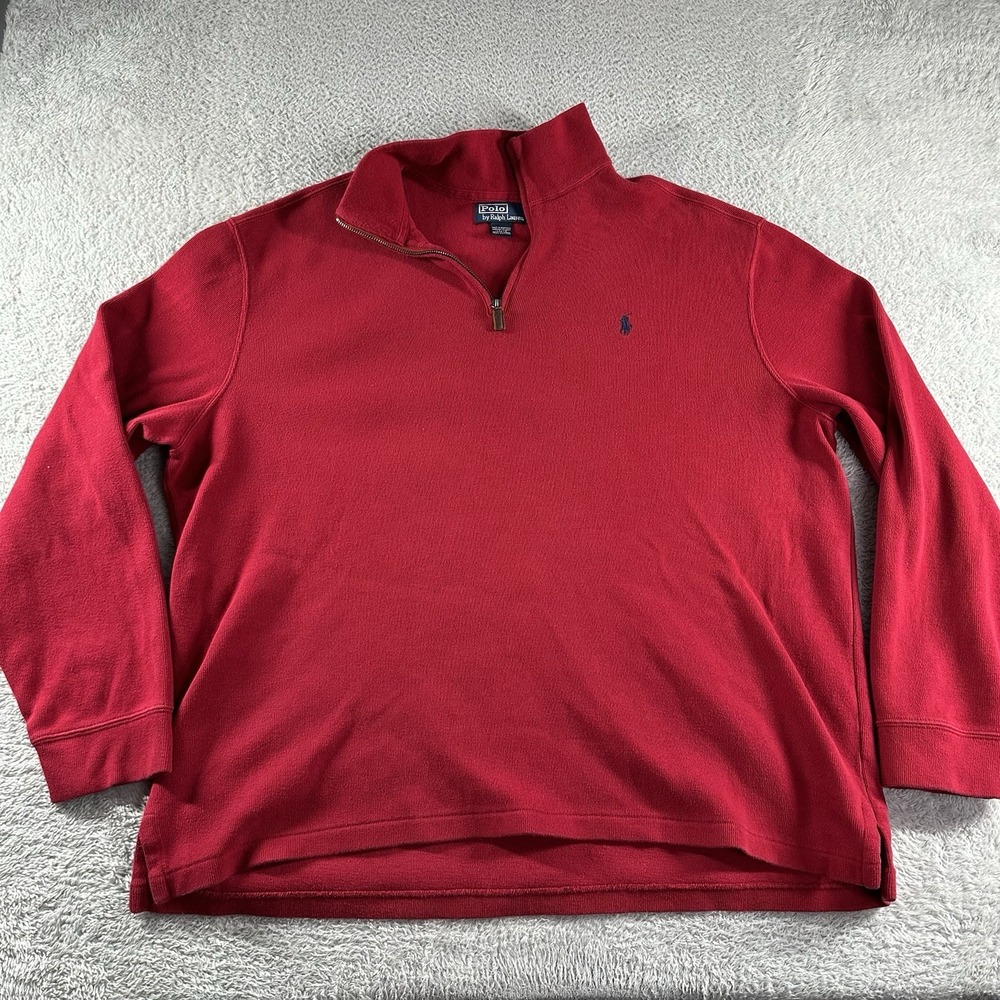 VINTAGE Polo‎ Ralph Lauren Quarter Zip Sweater Mens XXL 2x Red Sweater